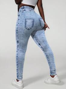 INAWLY 女士酸洗牛仔紧身打底裤，轻盈，适合春秋季节 - 彩色 - 查看 2