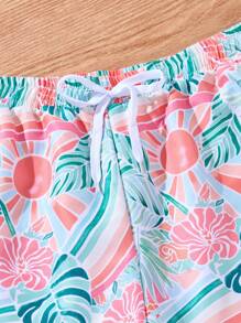 SHEIN 男士度假风格印花梭织面料沙滩短裤，家庭装母子装（4 件单独出售），夏威夷风 - 彩色 - 查看 7