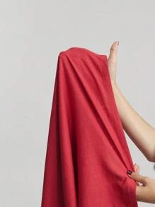 Ontre 西瓜红波西米亚度假流苏系带灯笼袖休闲连衣裙