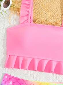 Tween Girls' Vacation Mermaid Scale Print Ruffled Trim Bikini Set - Pink - View 5