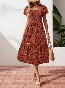 Breezaya ManYin Summer Allover Print Halter Ruffled Dress Maxi Vacation Beach Outfits Women - Red - View 4