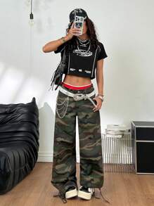 Coolane Damen Sommer Ausgehoutfit Partnerlook Grafiken Paspelierung Kurz Anliegendes Top - Schwarz - Übersicht 7