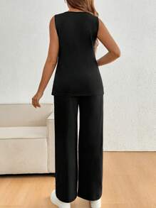 SHEIN Maternity Solid Color Casual Nursing Camisole And Pants Set, For Summer