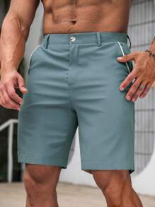 Manfinity Homme 男士纯色口袋休闲百搭短裤 - 霧霾藍 - 查看 6