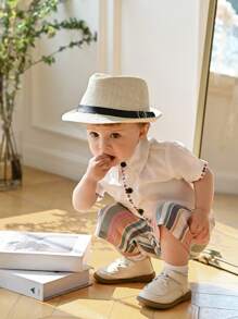 SHEIN Baby Boy Casual Single-Breasted Short Sleeve Shirt And Striped Shorts Set - Multicolor - View 1