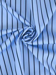 SHEIN LUNE Conjunto de camisa envolvente con lazada y pantalones de rayas para tallas grandes - Azul Marino - Ver 6