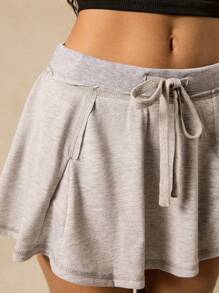 SHEIN EZwear Women's Knitted Casual Sports Skirt, Suitable For Leisure And Vacation - Grey - View 3