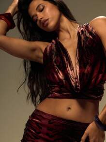 MUSERA Extreme Plunge Sleeveless Zebra Velour Y2k Top For Summer, Vacation, Festival Wilden Out Hot Saint Feast Fall