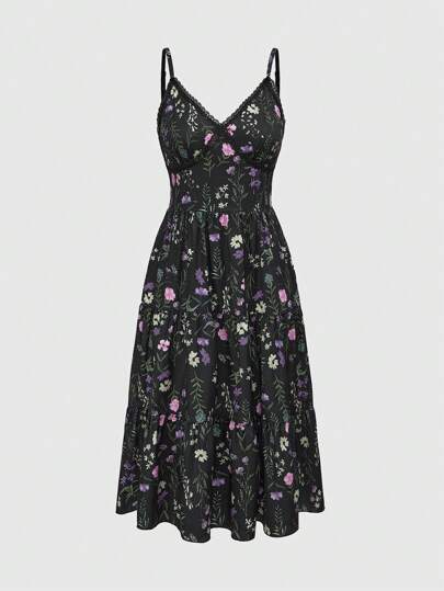 Fairycore Vestido de tirantes con estampado floral todo sobre todo, estilo de vacaciones