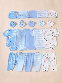 20 件套男婴服装套装：5 件连体衣 + 5 条裤子 + 5 顶帽子 + 5 副手套，夏季 - 彩色 - 查看 2