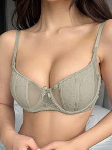DAZY 透明网眼蕾丝衬垫性感内衣文胸 - 薄荷綠 - 查看 7