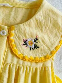 Vintaside Kids Young Girl Casual Peter Pan Collar Floral Embroidered Sleeveless Dress, Summer Summer Holiday - Yellow - View 6