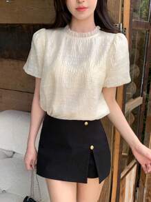 DAZY 女士夏季亮片装饰圆领短袖 T 恤 - 白色 - 查看 10