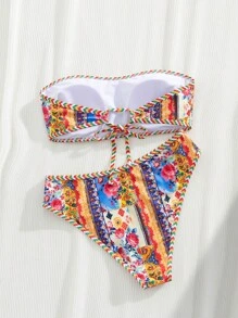 Swim Chiccia Ladies' Flower Random Print Strapless Strap Bikini Set, Summer Beach - Multicolor - View 4