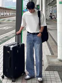 DAZY Men's Plain Washed Blue Denim Jeans, Spring - Blue - View 5