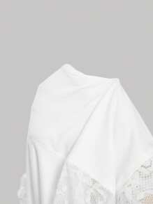 SHEIN MOD Plus Size Women Solid Color Lace Off Shoulder Ruffle Asymmetric Hem T-Shirt,,Jellyfish Hem