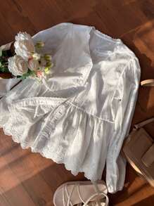 DAZY Women/Teen's Casual Solid Color Ruffle Hem Long Sleeve Blouse Fall