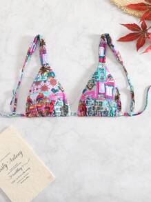 Swim Mod Women Allover Print Strappy Back Bikini Top - Multicolor - View 1