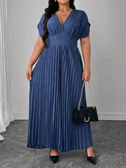 Flirla 大码女式优雅纯色仿牛仔面料收肩连体裤，短袖，商务休闲正式办公室服装，通勤服装