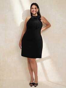 SHEIN Clasi Abito elegante con fiocco nero taglia forte, abbigliamento casual da donna elegante, abiti estivi da donna, abito da ballo, abito da cerimonia da donna, abito da laurea, abiti eleganti neri da donna, completi estivi da donna, regalo per la festa della mamma, abito da laurea, abito nero, abito da ballo, abito da cerimonia da donna