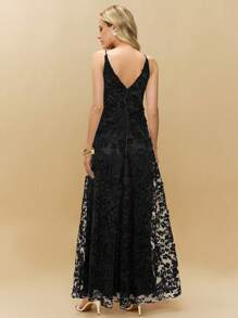 Poéselle 1pc Vestido feminino de cor sólida com alça jacquard, adequado para o verão - Preto - Ver 5