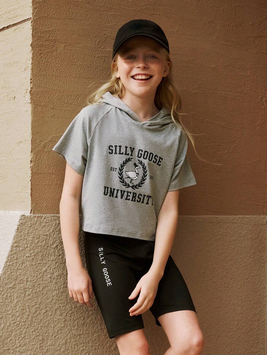 SHEIN Set de 2 piezas para niña preadolescente, top sin mangas vintage simple y pantalones cortos para uso diario y salidas