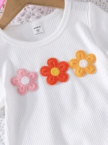 2pcs/Set Girls Young Girl Colorful Floral Print Round Neck Short Sleeve T-Shirt And Shorts Set, Spring/Summer - Hot Pink - View 6