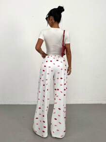 SHEIN PETITE Pantaloni casual da donna con stampa su tutto il capo e laccio frontale, stile minimalista per uso quotidiano