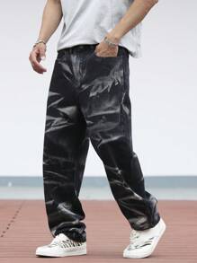 Manfinity Homme 男式休闲洗水做旧锥形牛仔裤 - 黑色 - 查看 4