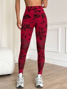 Easithlete Mesh Sexy Sports Leggings For Women, Skinny Yoga Tights - Red - View 7