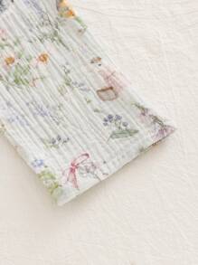 Bộ 2 món/Bộ áo len cardigan dài tay in họa tiết hoa màu xanh bạc hà cho bé gái và quần dài, đồ mặc ở nhà thường ngày - Màu xanh Bạc hà - Xem 3