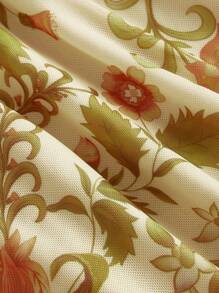 SHEIN MOD Vestido talla grande con cuello en V, abertura lateral, volantes en el bajo, estampado gráfico y tono de pintura al óleo amarillo retro y elegante