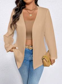 EMERY ROSE Plus Size Simple Solid Color Casual/Work Blazer Graduation,Back To School,Teacher Outfits For Women Fall Cloth For Women Autumn - Khaki - View 7