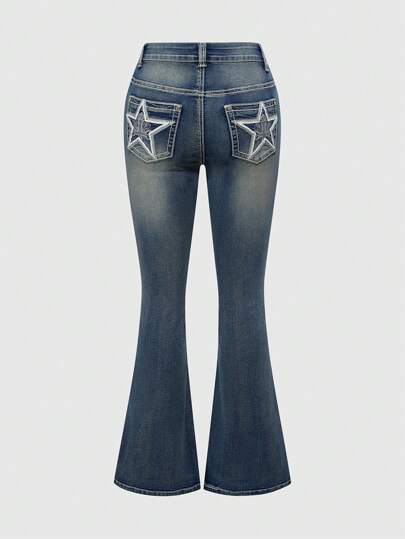 Grunge Punk Damen Y2K Rockstar Stern Muster Jeans