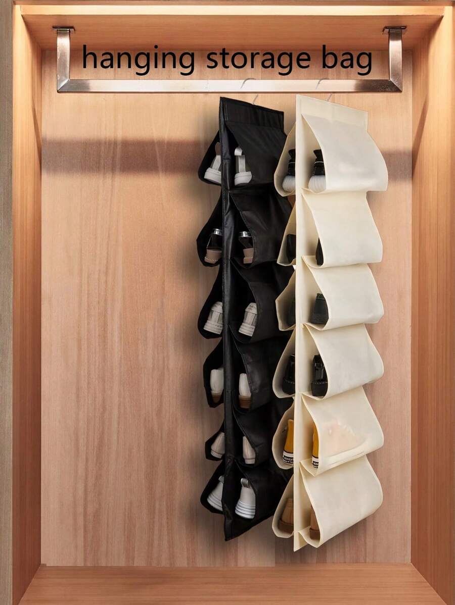 1 件鞋子收纳挂袋，12 隔层可存放 6 双鞋子，家用衣柜无纺布多层收纳鞋袋，适用于衣柜，可用作旅行鞋架悬挂