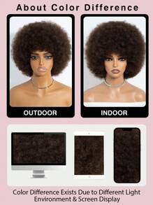 Afro Wig Human Hair Short Afro Kinky Curly Wig With Bangs 6 Inch Brown Afro Wig