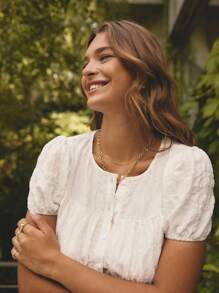 Aralina Cute Puff Sleeve Button Front Corset Summer Side Tie Top