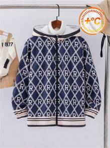 SHEIN Tween Boys Casual Printed Hoodie Jacket With Thermal Lined, Thick Padded Coat For Commuting, School, Daily Leisure, Travel, Sports, Suitable For Autumn/Winter - Multicolor - View 4