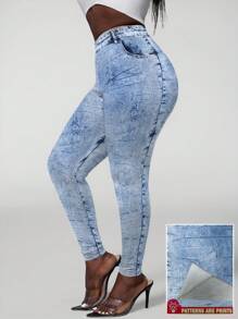 INAWLY 女士酸洗牛仔紧身打底裤，轻盈，适合春秋季节 - 彩色 - 查看 3