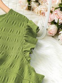 SHEIN LUNE Plus Size Solid Color Textured Casual Vacation Dress - Olive Green - View 5