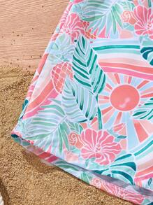 SHEIN 男士度假风格印花梭织面料沙滩短裤，家庭装母子装（4 件单独出售），夏威夷风 - 彩色 - 查看 6