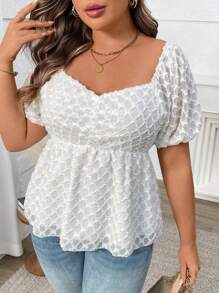 Blusa casual con hombros descubiertos y mangas abultadas para mujer talla grande