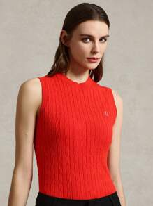 Briarwyn 女士无袖粗针织刺绣背心上衣夏季女士商务休闲装 - 紅色 - 查看 11