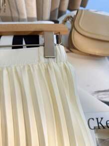 Chiquease Loose A-Line High Waisted Pleated Skirt, Versatile Fall Cloth For Women - Apricot - View 4