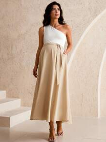 MaterniWear Maternity 2pcs Maternity Casual Solid Color Sleeveless Top And Skirt Elegant Set, Summer