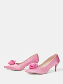 CUCCOO HITCHD Women's Elegant Romantic Rose Decor Pointed Toe Stiletto High Heel Pumps, Suitable For Wedding, Formal Occasion, Party, Valentine's Day - Barely Pink - View 11