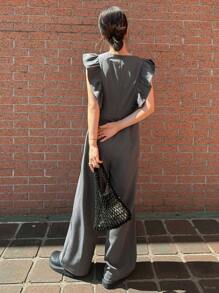 FRIFUL 女士休闲纯色荷叶边无袖连体裤