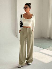 SHEIN Unity 女士高级优雅修身休闲阔腿裤