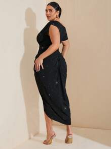 SHEIN BAE Plus Size Women's Autumn And Winter Fashion Big Women Elegant Date Party Black Stretch Knit Comfort Gathered Details Off-Shoulder Draped Skirt Asymmetrical Hem Slit Midi Dress,Easter Dress Women,Graduation Outfit,Club Outfits Women Sexy,Spring Outfits For Women,Summer Clothes,Holiday Night Outfits,Birthday Women Outfits,Wedding Outfit,Vacation Outfits Women,Concert,Sequin Dress,Valentine's Day,Valentine Outfits For Women