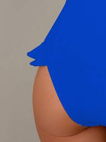 Swim Mod Women's Summer Vacation High-End Sexy Ruffled Simple One-Piece Swimsuit - Blue - View 4